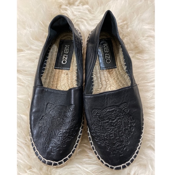 Kenzo Black Leather Tiger Espadrilles - Picture 1 of 10